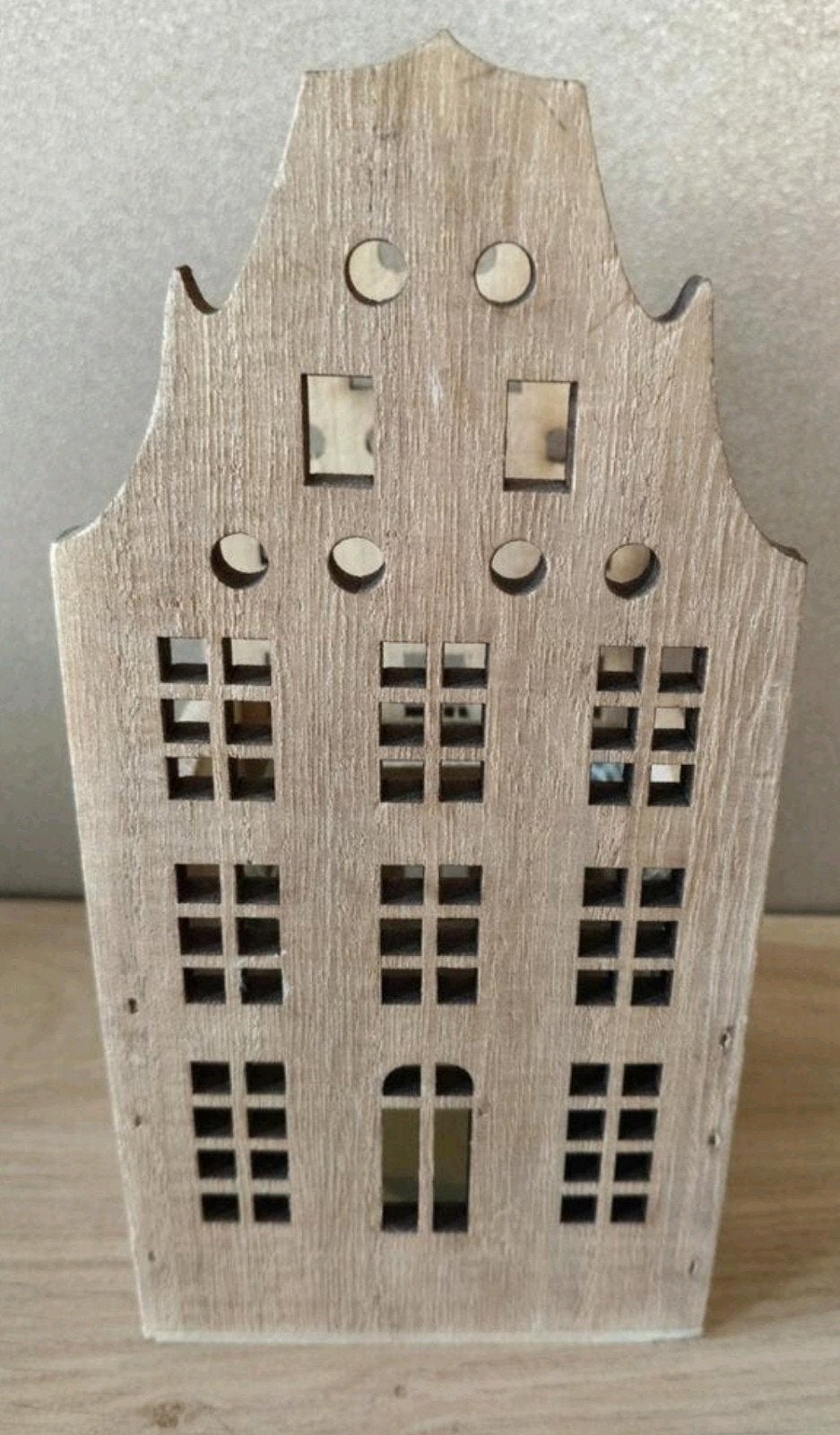 Houten huisje waxinelichthouder-Grachtenpand-Vaas, Bruin, Verzenden, Overige merken, Waxinelichthouder