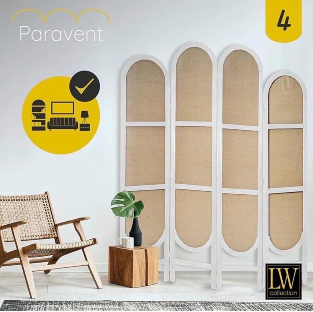 Paravent kamerscherm 4-delig wit/beige 170x160 cm NIEUW, Nieuw, Ophalen of Verzenden, A, A