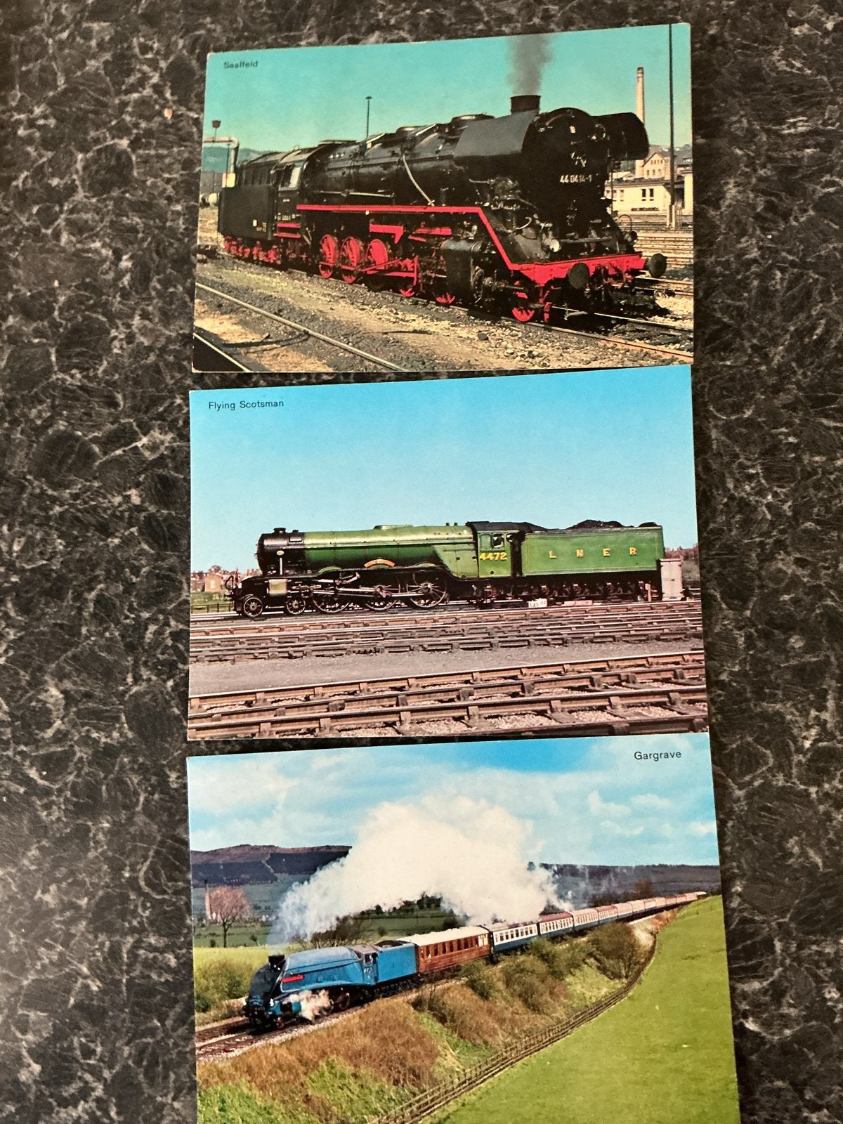 Set van 3 ansichtkaarten met stoomlocomotieven, Ophalen of Verzenden, Gebruikt, Trein, Kaart of Prent