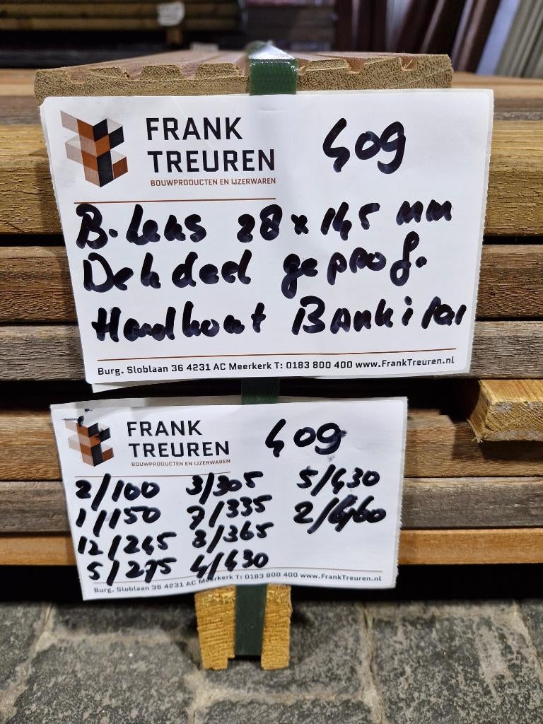 pak 409 B-keus 28x145mm dekdelen geprofileerd Bankirai, Ophalen, Planken, Nieuw, Hardhout
