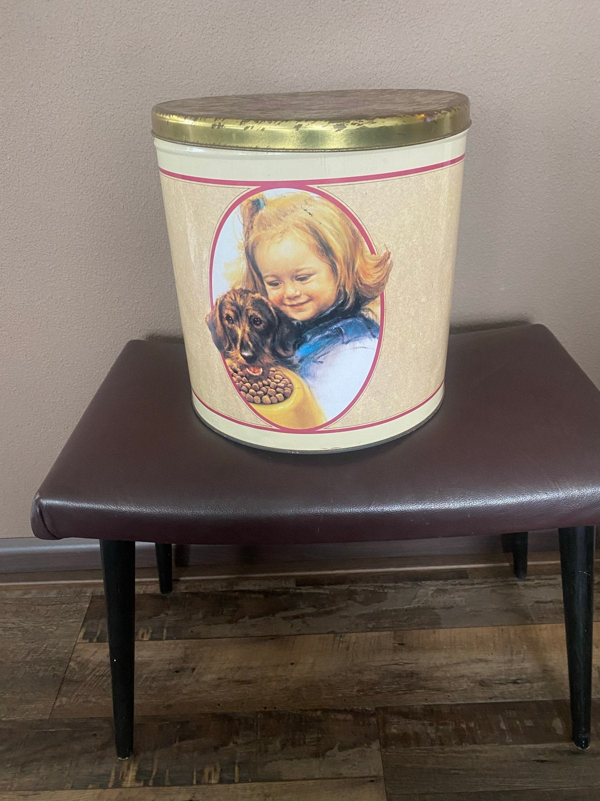 Vintage blik met kind en hond - 23cm hoog, Verzamelen, Ophalen of Verzenden, Gebruikt, Overige, Overige merken