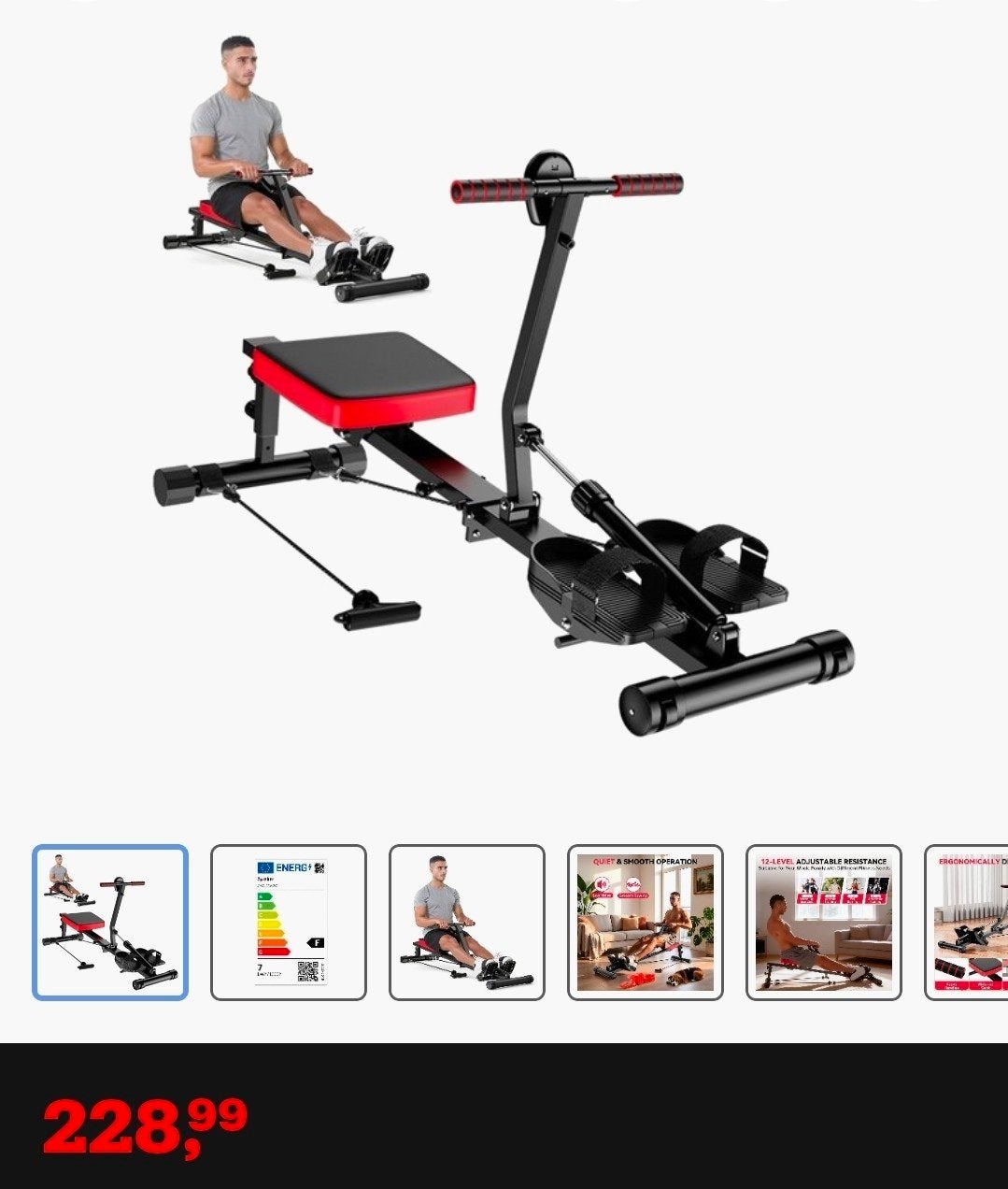 Roeitrainer met 12 Weerstandsniveaus - Fitnessapparaat, Ophalen, Nieuw, Metaal, Roeitrainer