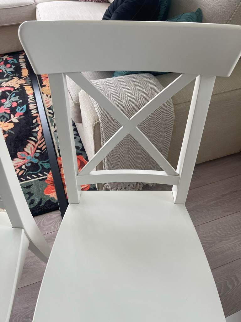 4 Ikea Ingolf stoelen - Wit, in goede staat, Huis en Inrichting, Stoelen, Ophalen, Gebruikt, Wit, Vier