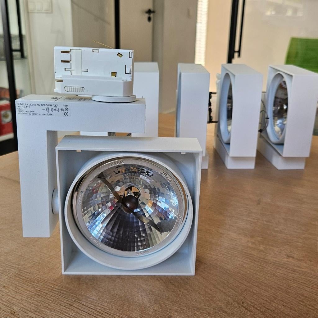 Delta Light railspots (AR111 / QR111), Huis en Inrichting, Lampen | Spots, Ophalen, Halogeen, Metaal of Aluminium, Zo goed als nieuw