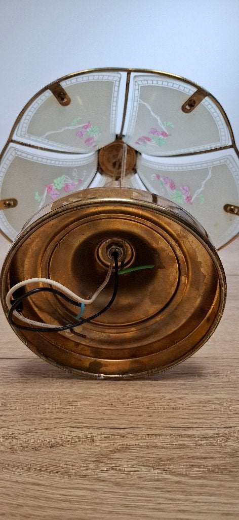 Vintage Tafellamp Messing & Melkglas Bloemen 40 cm, Ophalen, Vintage, Onbekend, Onbekend