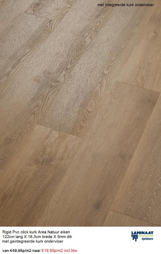 Pvc click Natuur met integreerde kurk ondervloer €19,95m2, Bruin, Nieuw, Ophalen of Verzenden, Laminaat