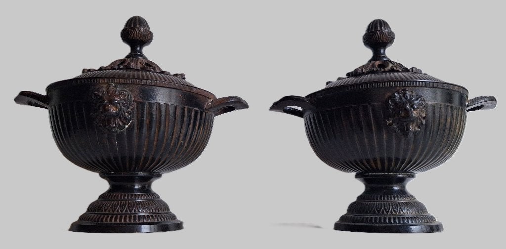 Antiek bronzen cassolettes geurpotten Empire stijl, Ophalen of Verzenden, Brons
