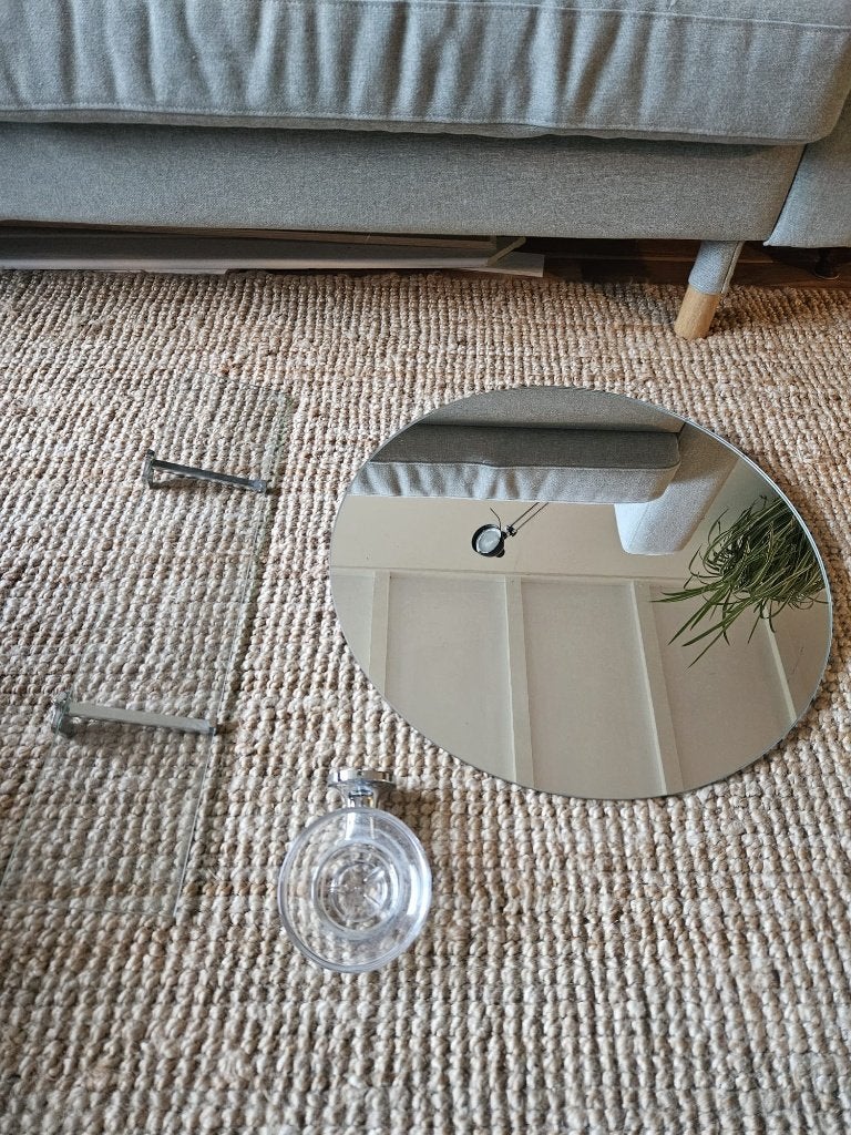 Vintage '50 badkamer set - spiegel, plankje, houder, Huis en Inrichting, Ophalen, Minder dan 50 cm, Gebruikt, Overige typen