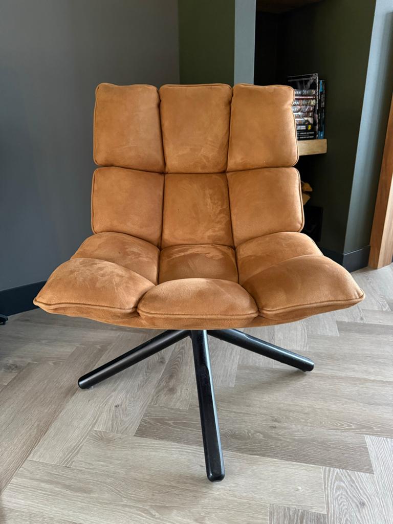 Draaistoel stof cognac - Comfortabele fauteuil, Ophalen of Verzenden, Zo goed als nieuw, Stof, 75 tot 100 cm