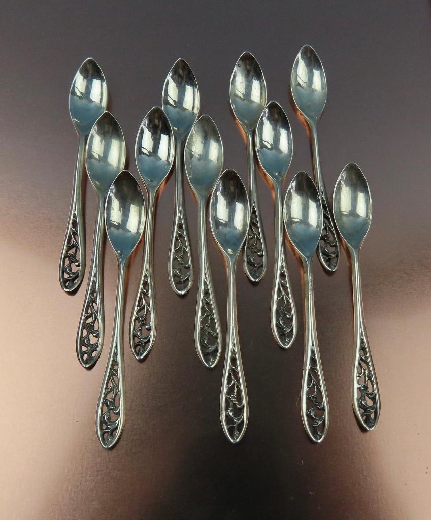 Complete set van 12 antieke zilveren espresso lepeltjes, Antiek en Kunst, Ophalen of Verzenden