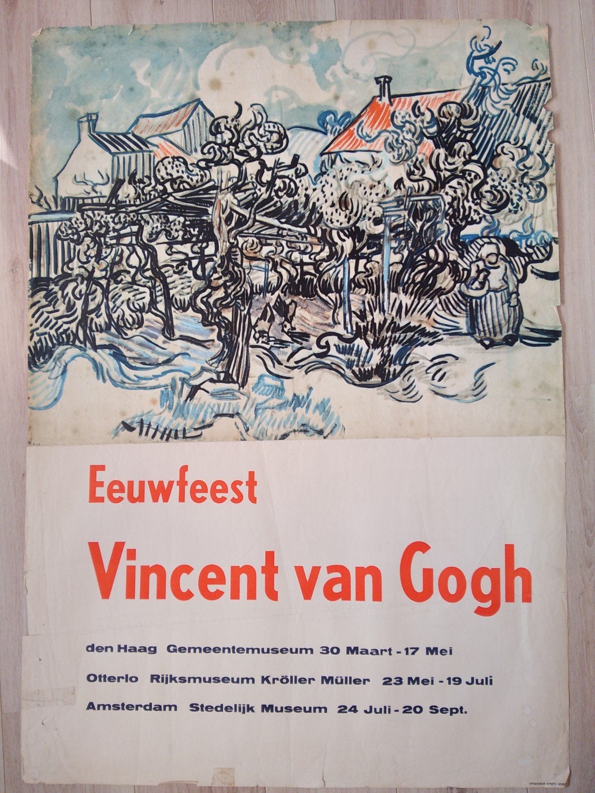 Vintage Eeuwfeest Vincent van Gogh Tentoonstellingsposter, Verzamelen, Deurposter of groter, Ophalen of Verzenden, Overige onderwerpen