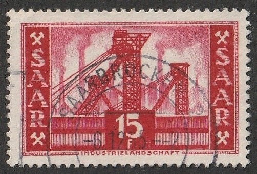 Bez.zone Fr Saar 1952 329 Mijnschacht 15f inschrift, Gest, Postzegels en Munten, Postzegels | Europa | Duitsland, Ophalen of Verzenden