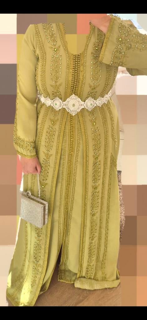 Elegante Marokkaanse Takchita - Feestelijke Jurk Lime Groen, Maat 38/40 (M), Overige typen, Ophalen of Verzenden, Gedragen