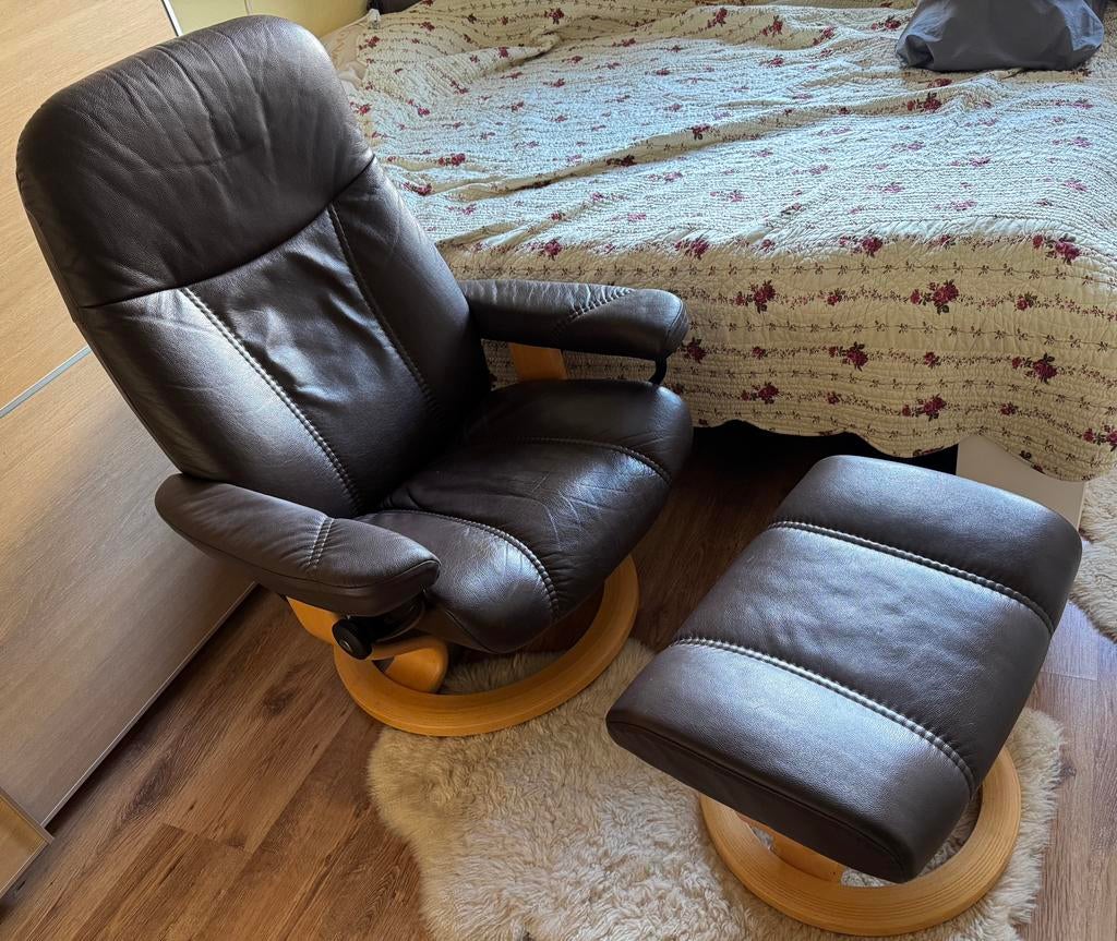 Stressless Consul fauteuil Maat S incl voetenbank, Ophalen, 75 tot 100 cm, Zo goed als nieuw, Leer