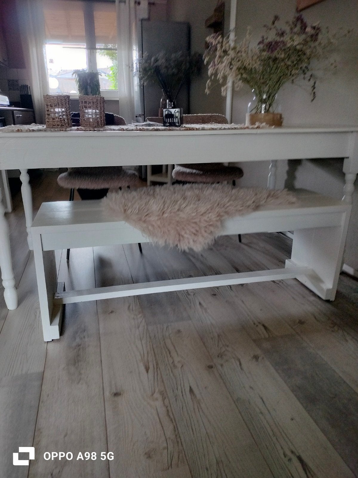 bankje wit .Hout.izgs .  br 130 cm H 47 cm D 40 cm, Ophalen, 25 tot 50 cm, Rechthoekig, 100 tot 150 cm