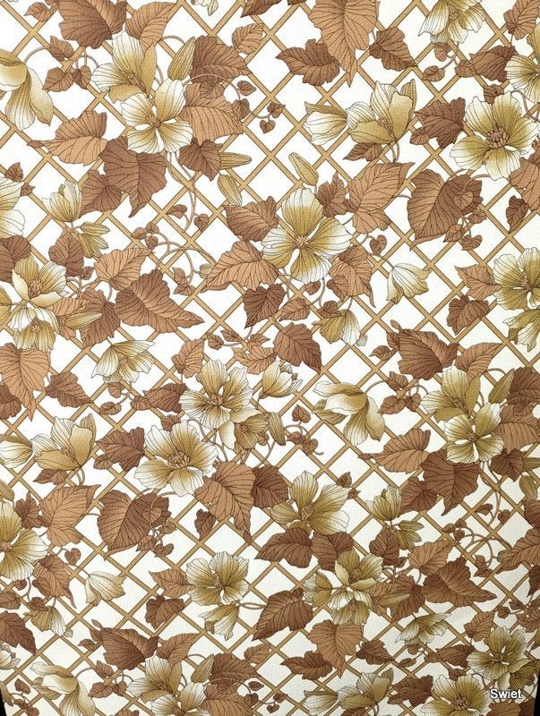 12913 Origineel vintage klimop behang met bloemprint swiet, Ophalen of Verzenden, Bruin