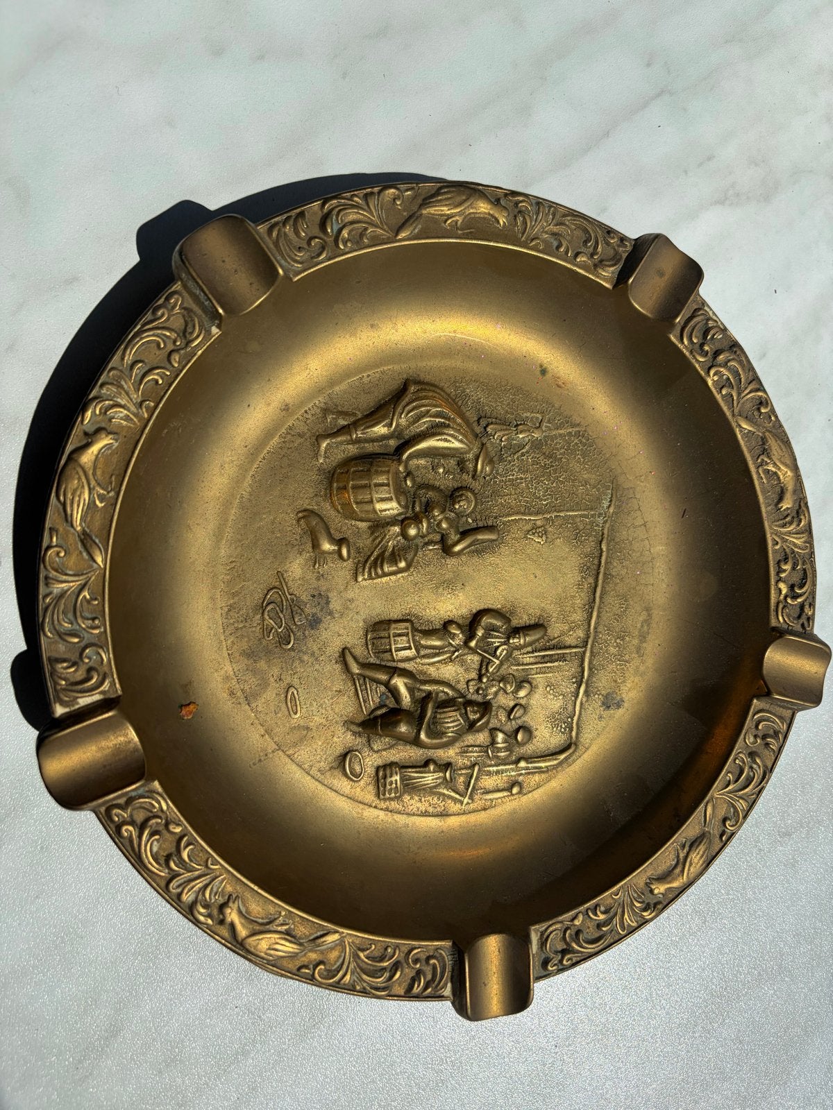 Vintage Koperen Asbak met Reliëf Scène, Antiek en Kunst, Antiek | Koper en Brons, Ophalen of Verzenden, Koper