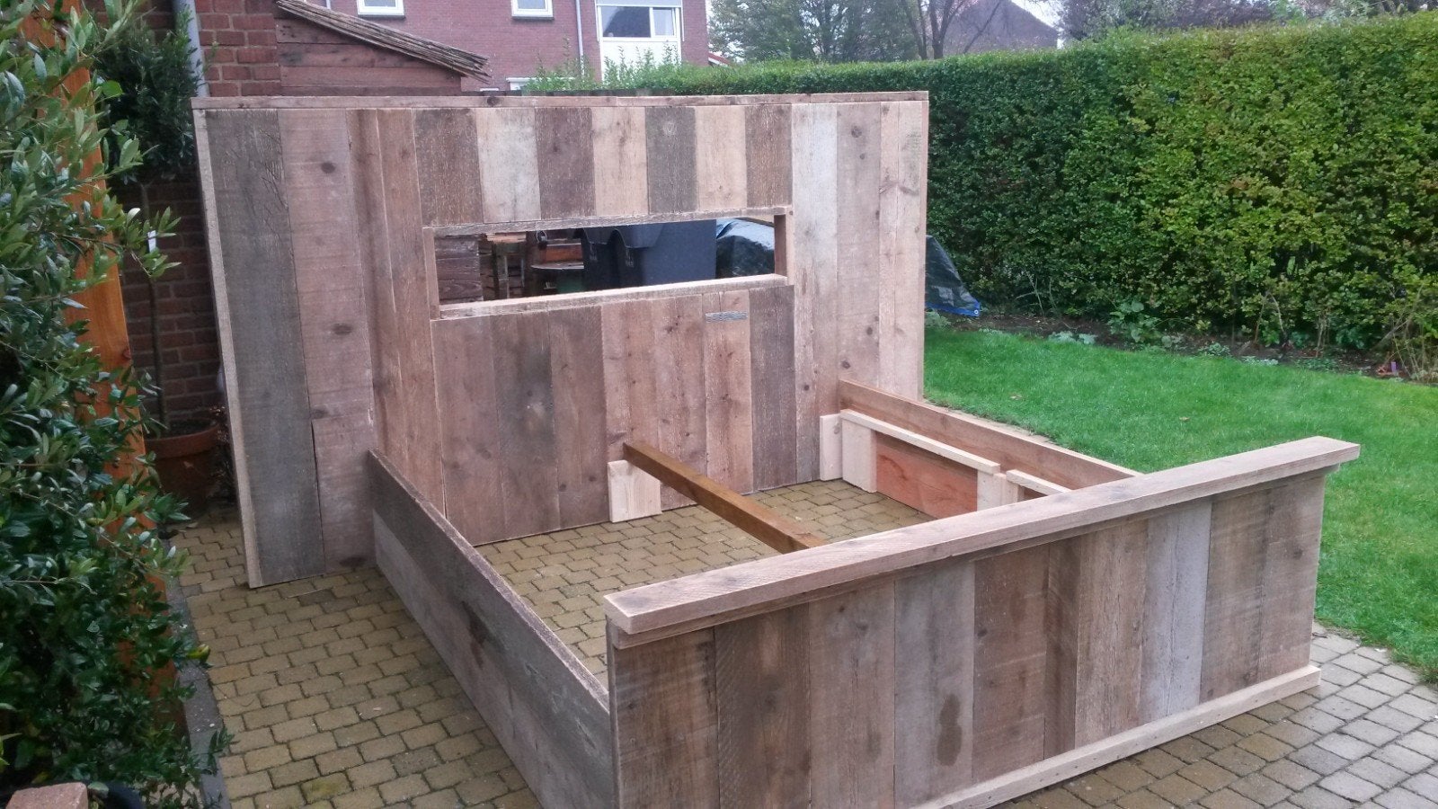 Bed XL hoofdbord steigerhout, Huis en Inrichting, Slaapkamer | Bedden, Ophalen, Tweepersoons, Steigerhout