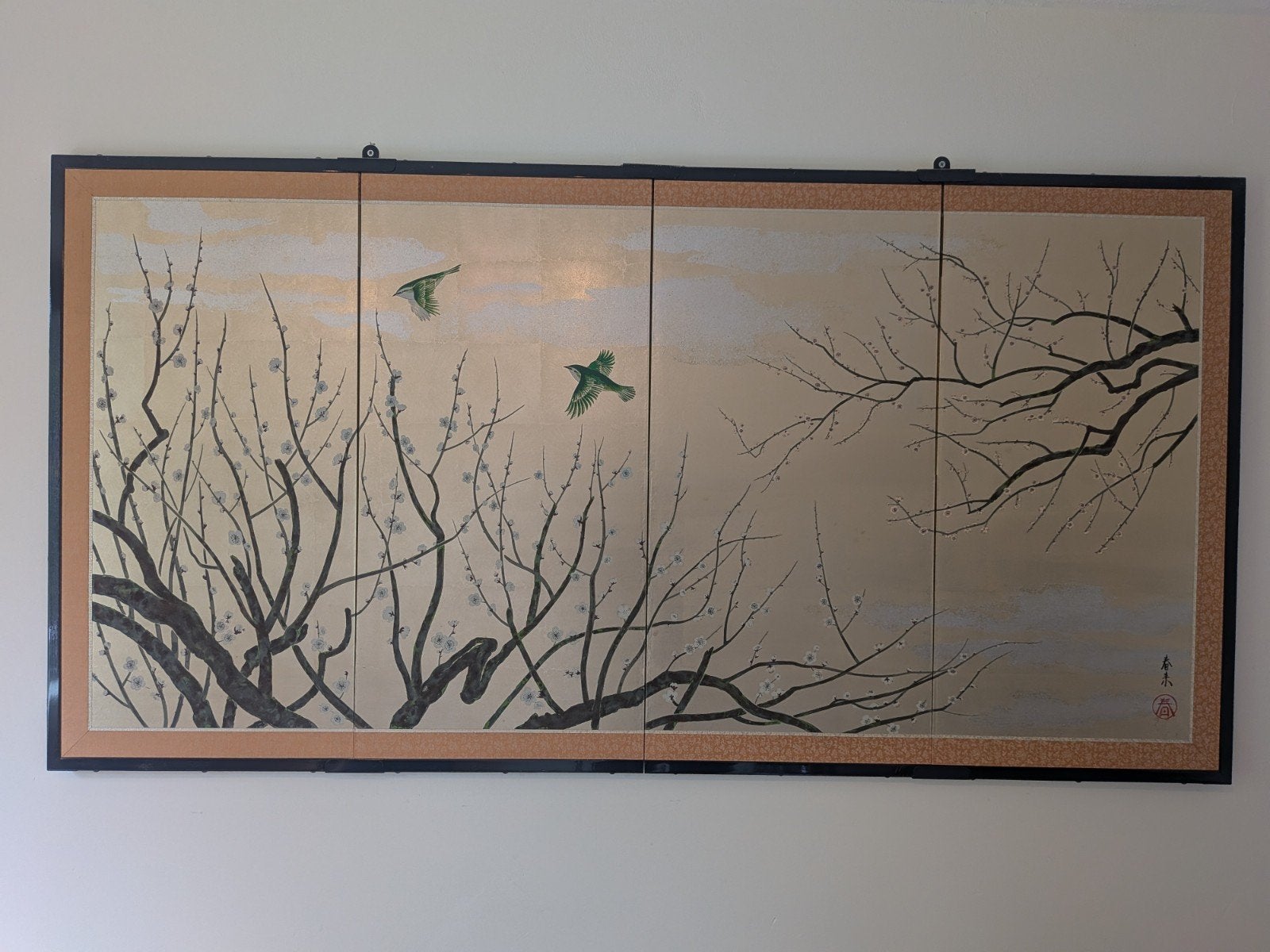 Bijzondere vintage Japanse byōbu / kamerscherm, Antiek en Kunst, Kunst | Etsen en Gravures, Ophalen, Overige technieken, 91 cm