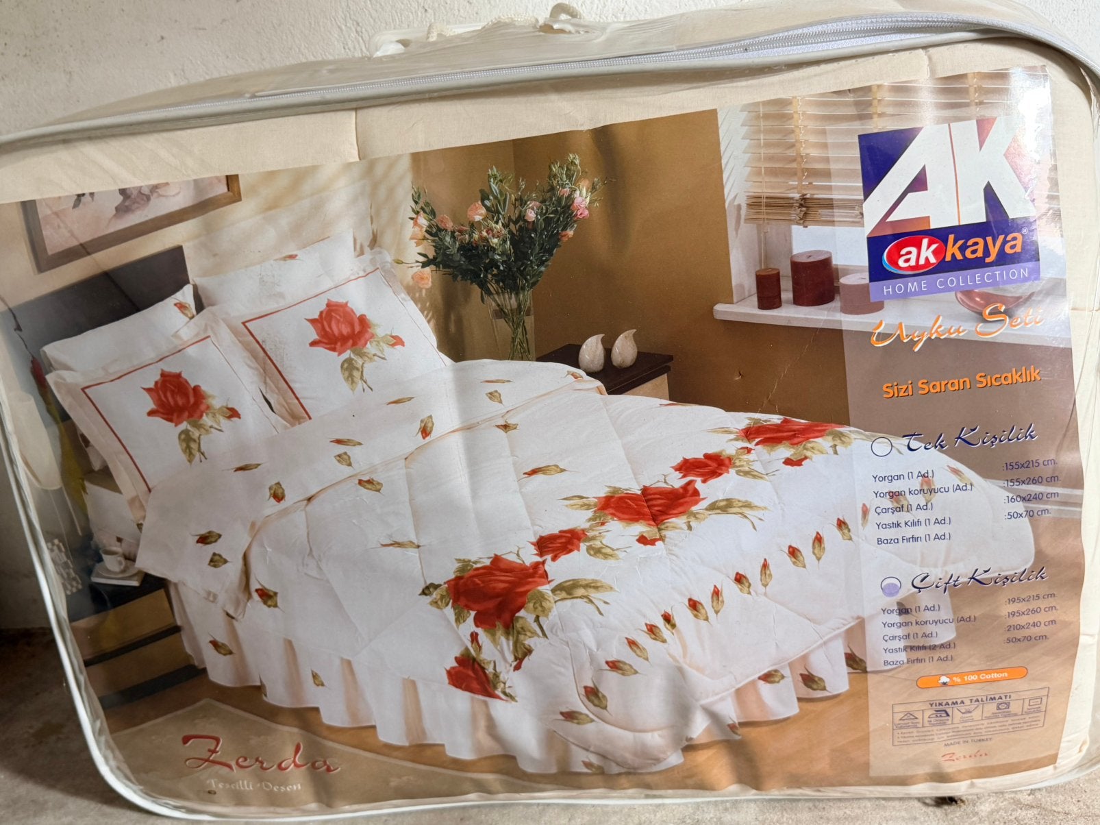AKKAYA ZERDA Dekbedovertrekset met Rozenprint, Huis en Inrichting, Eenpersoons, Wit, Dekbedovertrek, Nieuw