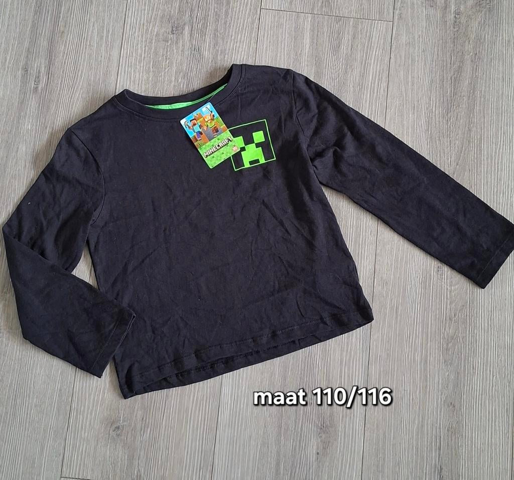 Zwarte longsleeve  minecraft 110-116, Ophalen of Verzenden, Jongen