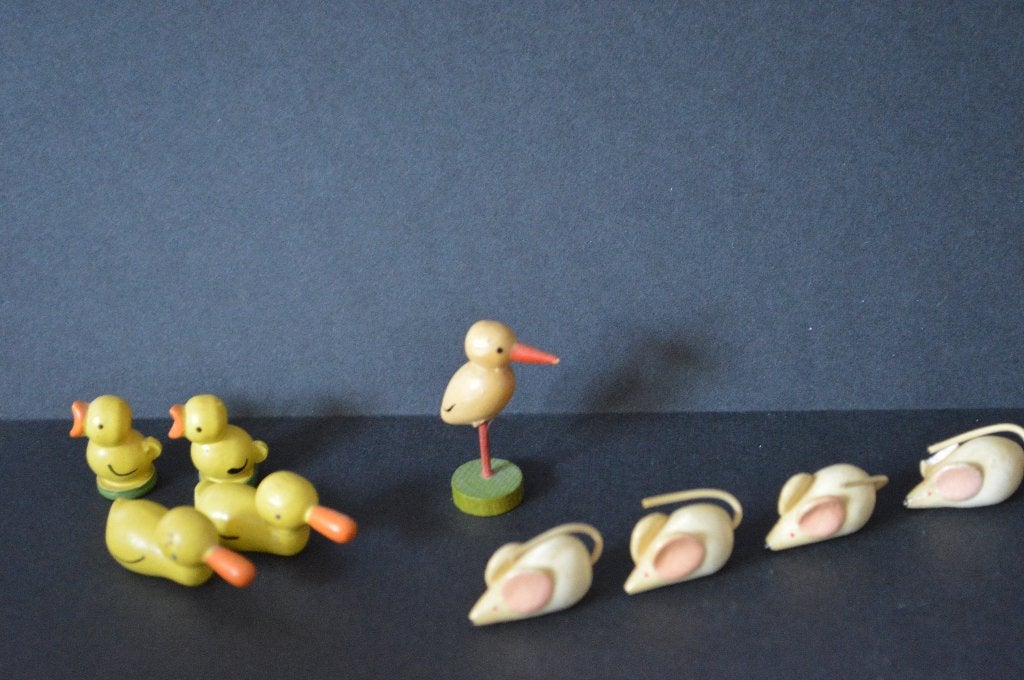 3schattige vintage mini-mini  houten muisjes erstgebergte(?), Ophalen of Verzenden, Gebruikt