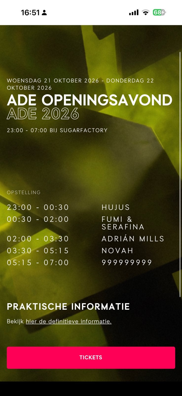 Twee tickets ADE openingsavond, Twee personen