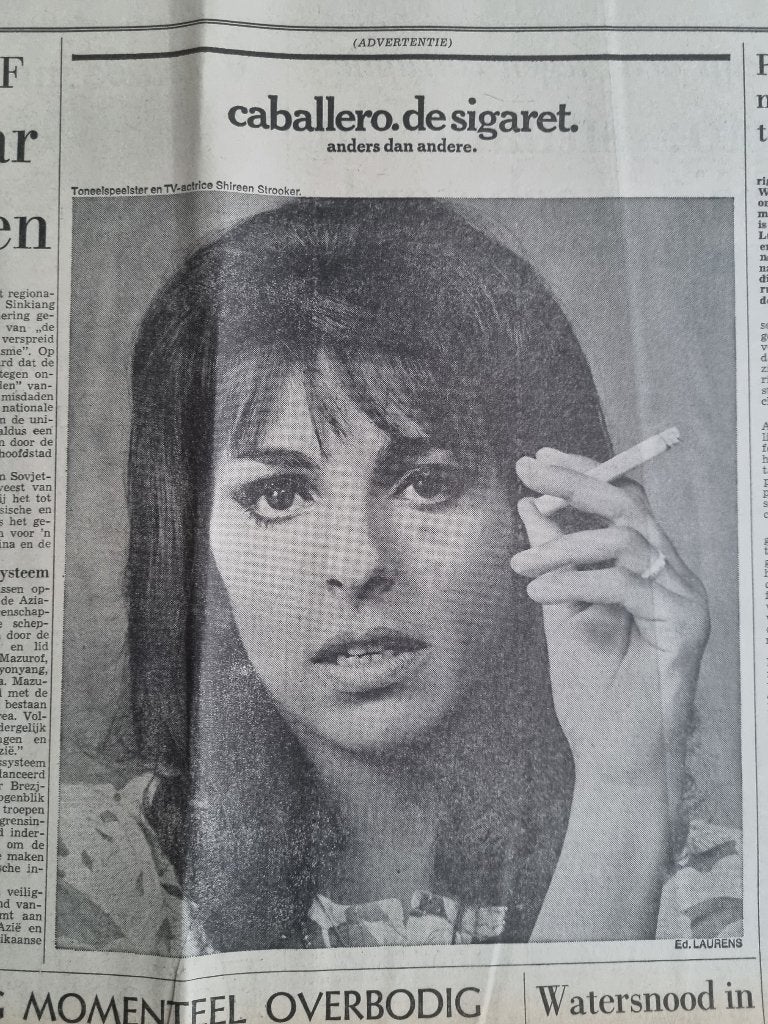 Reclame Caballero sigaret met Shireen Strooker (1970), Ophalen of Verzenden, 1960 tot 1980, Knipsel(s)