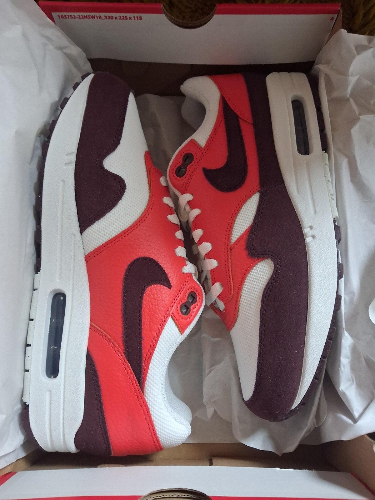 Nike Air Max 1 Summit White/Burgundy Crush - Maat 43, Overige kleuren, Nike, Nieuw, Ophalen of Verzenden
