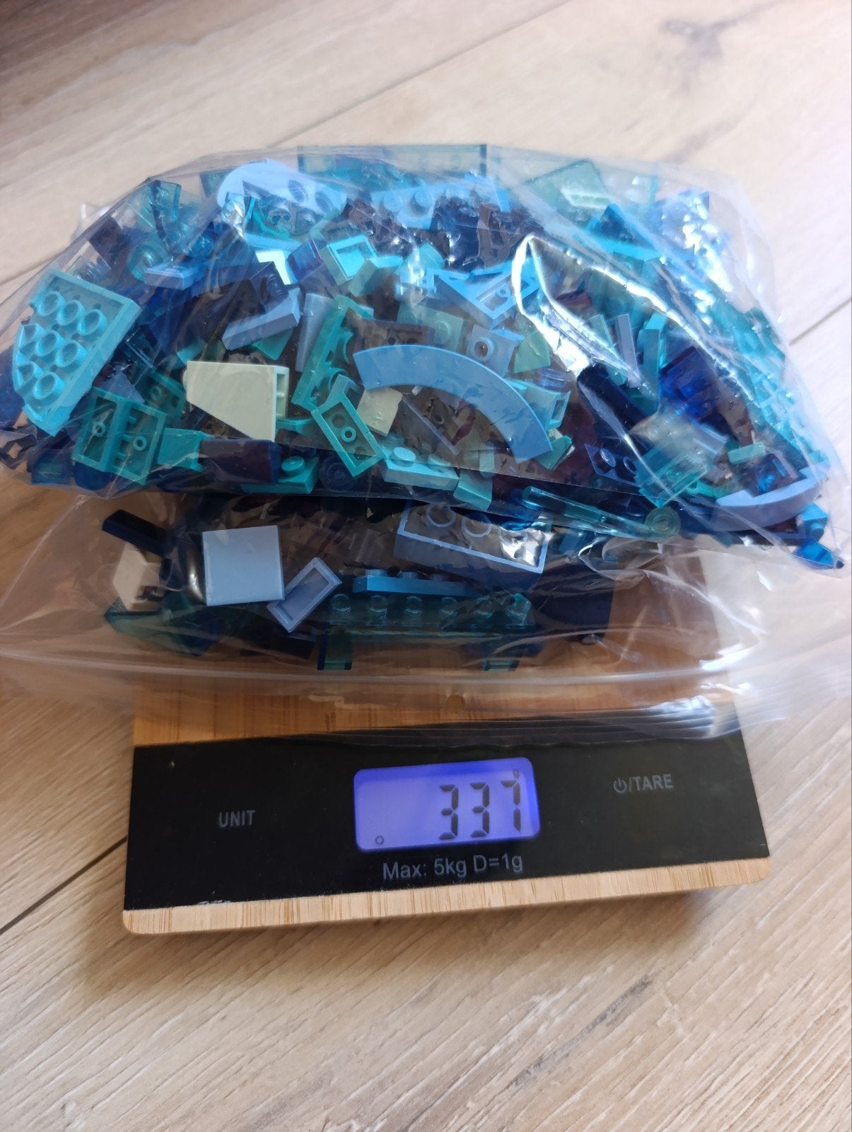 337 gram felblauwe en donkerblauwe LEGO, Ophalen of Verzenden, Gebruikt, Losse stenen, Lego