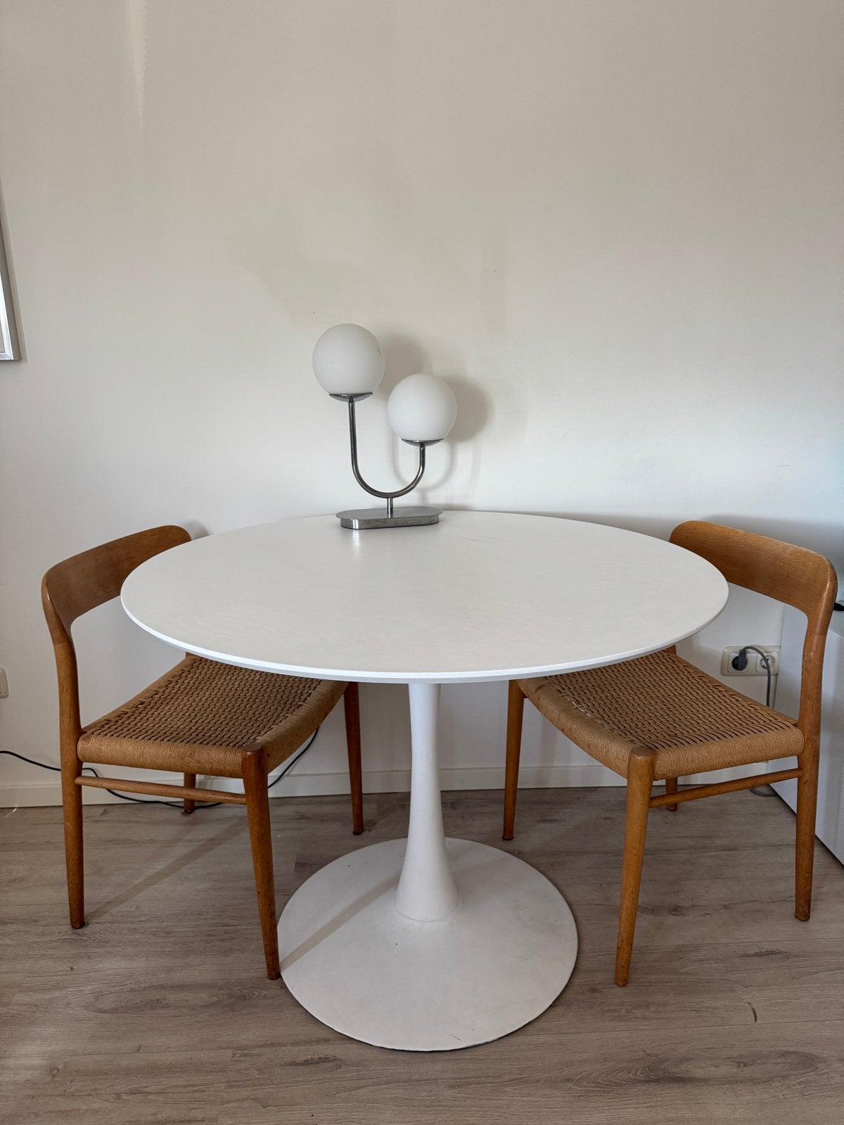 Witte ronde eettafel, Ophalen, Gebruikt, 100 tot 150 cm, Rond