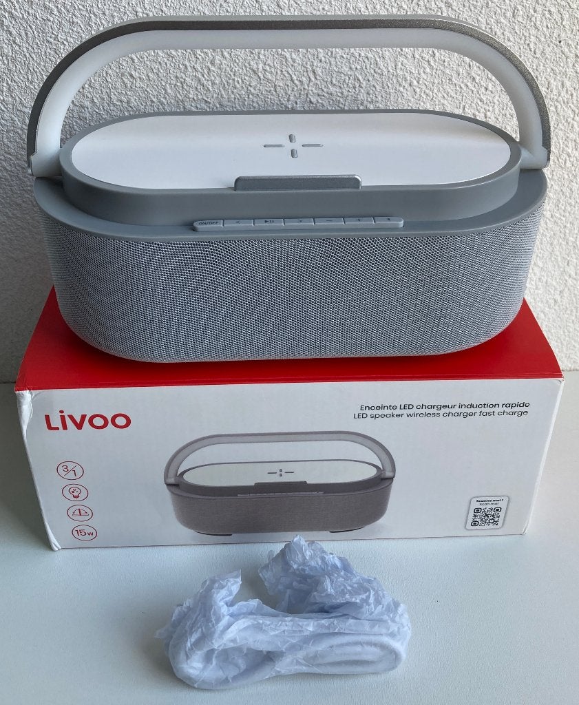 Livoo 3 in 1 BT Speaker, charger&lamp|TES259,15W/Qi(2)/FC/QC, Telecommunicatie, Mobiele telefoons | Telefoon-opladers, USB-C, Draadloze oplader