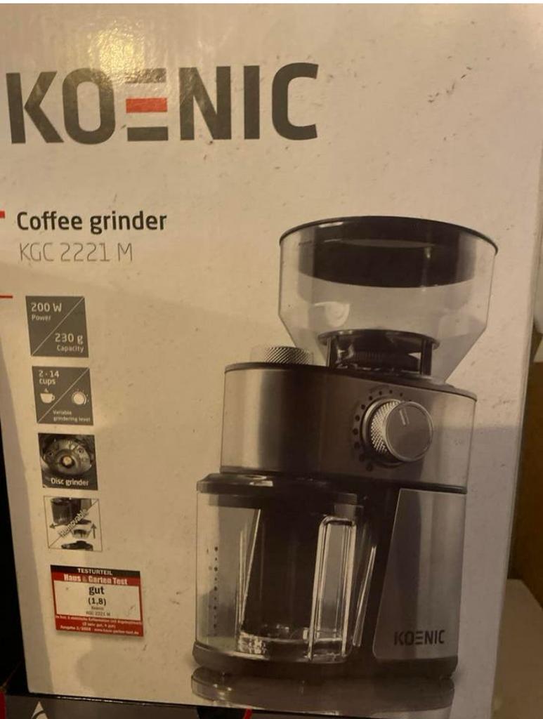 Koenic KGC 2221 M Koffiemolen - Nieuw in doos, Ophalen of Verzenden, Zo goed als nieuw, Koffiemachine, Koffiebonen