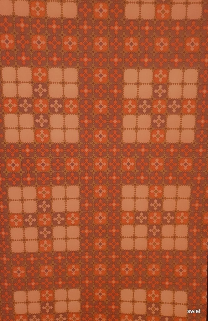 7387 oranje retro behang met grafisch vintage patroon swiet, Verzenden, Bruin