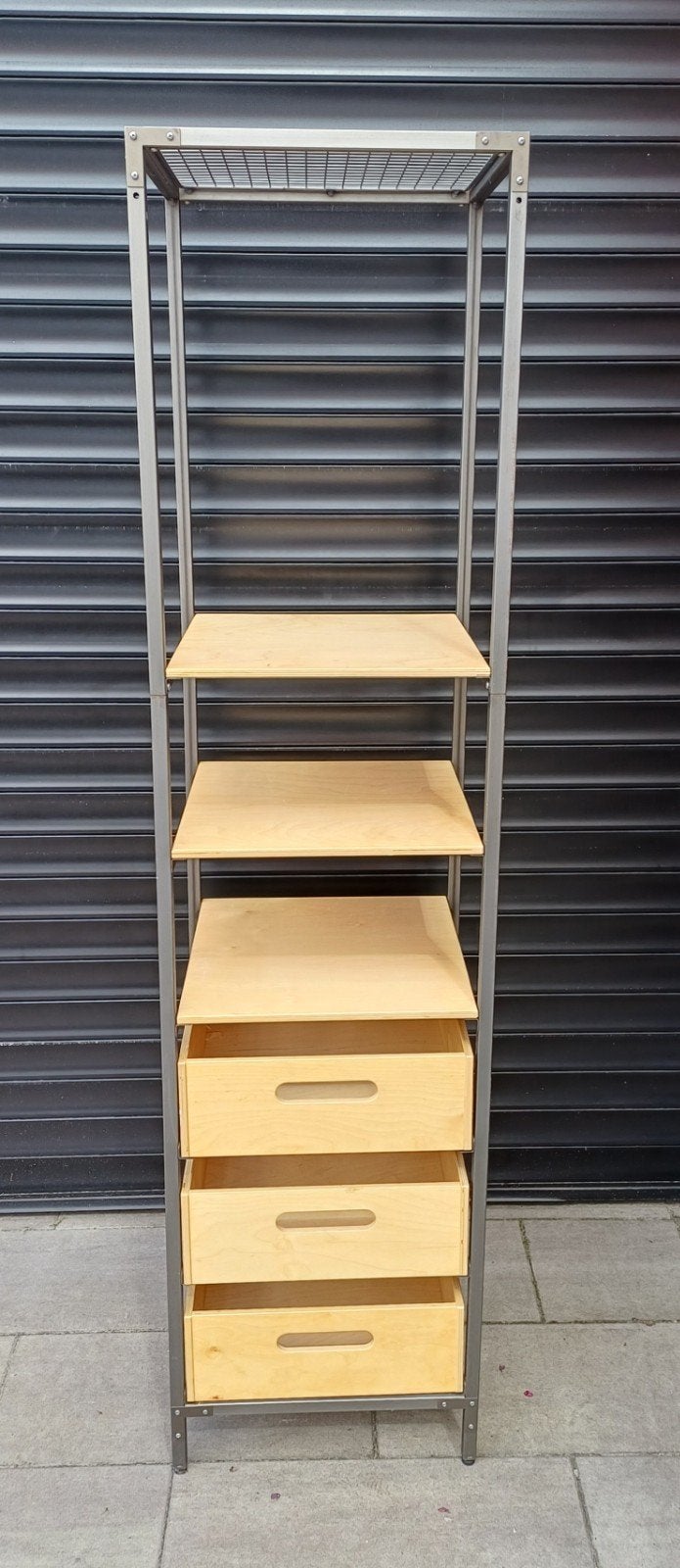 mooie metalen stellingkast met 3 laden en 2 legplanken, Ophalen of Verzenden, Zo goed als nieuw