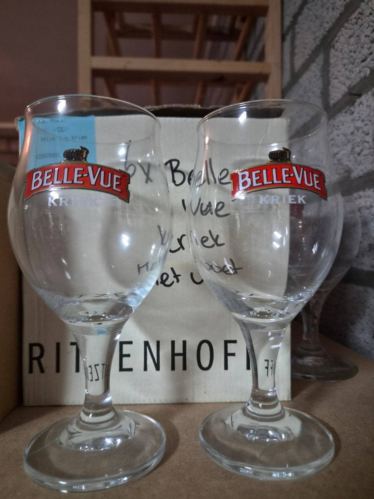 6 Belle-Vue Kriek bierglazen, Verzamelen, Ophalen of Verzenden, Nieuw, Glas of Glazen, Overige merken