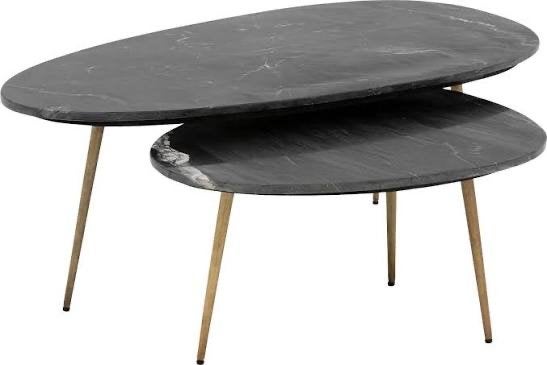 Set van 2 stijlvolle salontafels Enzo met marmeren blad, Overige materialen, Gebruikt, 100 tot 150 cm, Ovaal