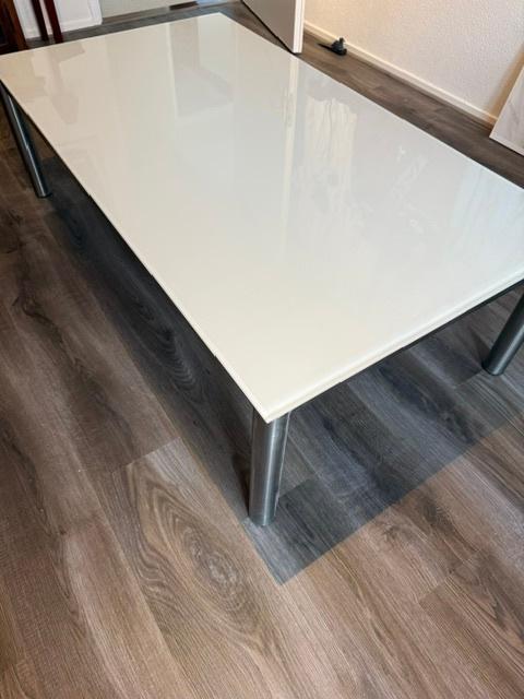 Salontafel wit glas/chroom, Huis en Inrichting, Tafels | Bijzettafels, Ophalen, Minder dan 45 cm, 75 cm of meer, Rechthoekig