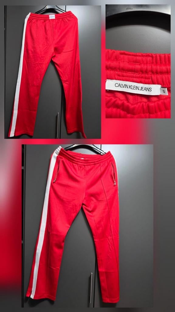 Calvin Klein Jeans rode joggingbroek met witte streep, Kleding | Dames, Broeken en Pantalons, Zo goed als nieuw, Rood, Ophalen of Verzenden