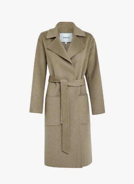 Minus CHANTAL wollen mantel coat donkerbeige maat 38, Maat 38/40 (M), Minus, Beige, Nieuw