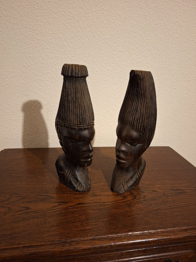 Afrikaanse handgesneden houten bustes, set, Antiek en Kunst, Groep mensen, Buste, Ophalen of Verzenden, Handgemaakt