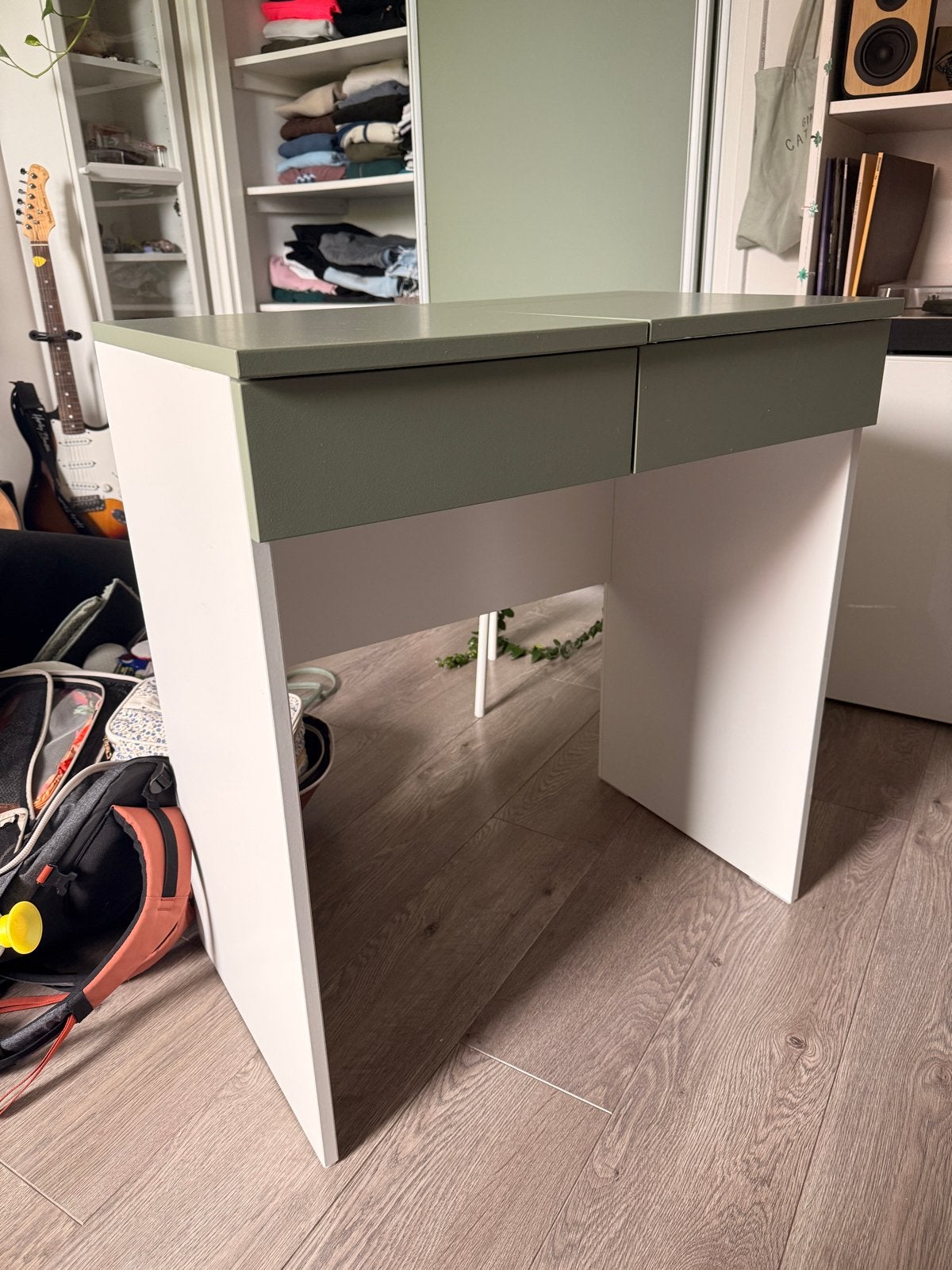Kaptafel met spiegel en lades - Wit/Groen - ikea, Ophalen, Gebruikt, 50 tot 100 cm, Minder dan 100 cm