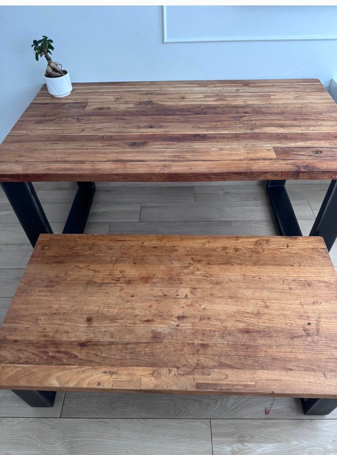Pronto Wonen eettafel evt. Eetbankje erbij- Industrieel, Huis en Inrichting, Ophalen, Teakhout, 50 tot 100 cm, Zo goed als nieuw