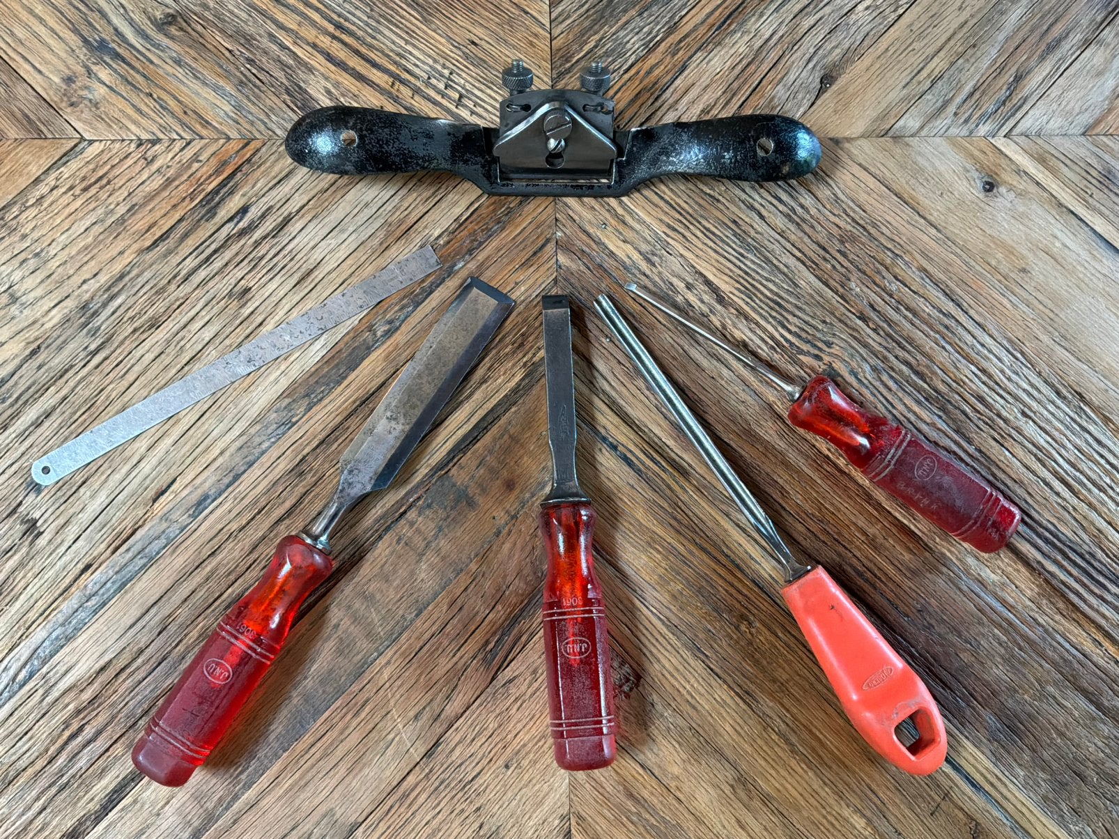 Houtbeitels (J.N.Y.) en Spokeshave (Eng) ca 1970, Ophalen of Verzenden, Zo goed als nieuw