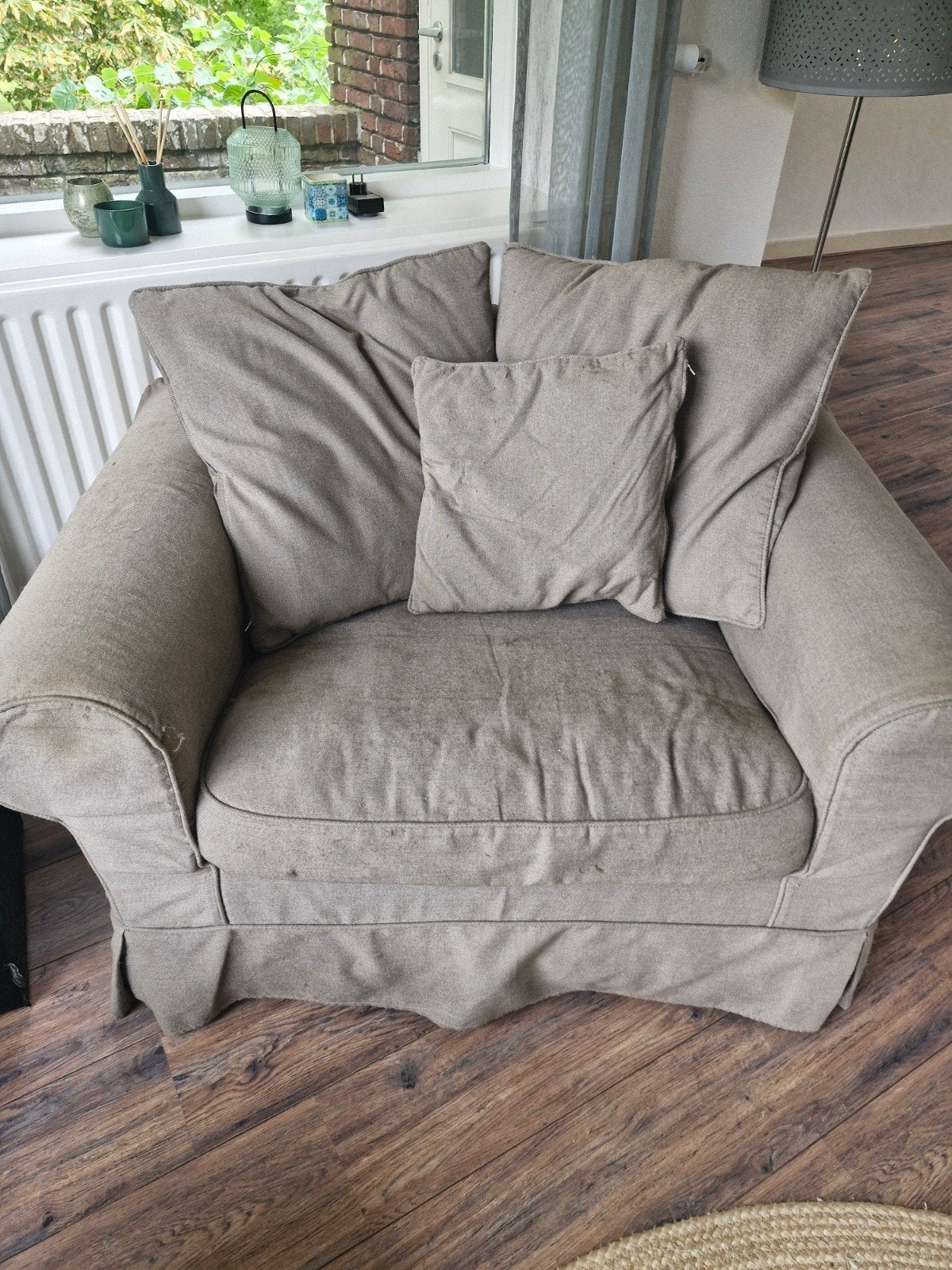 Comfortabele IKEA fauteuil - Beige stof, Huis en Inrichting, Fauteuils, Ophalen, Modern, Comfortabel, Gebruikt, 75 tot 100 cm