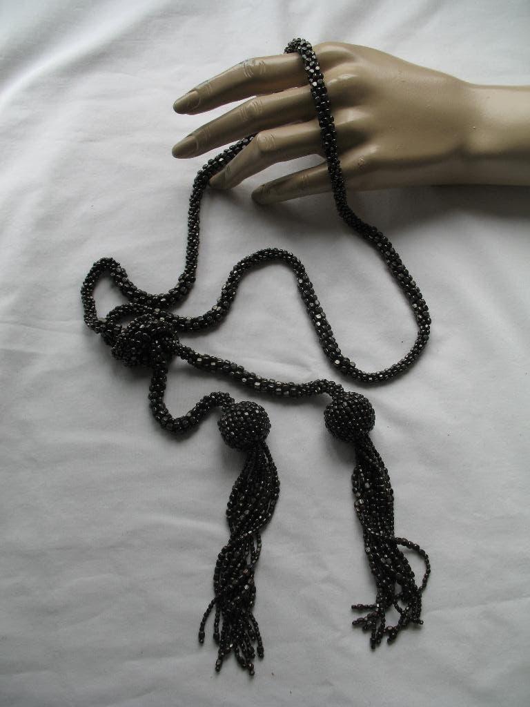 Charleston Rope Flapper-Style Kralen Ketting Zwart + Kwastje, Ophalen of Verzenden, Zo goed als nieuw, Zwart, Overige materialen