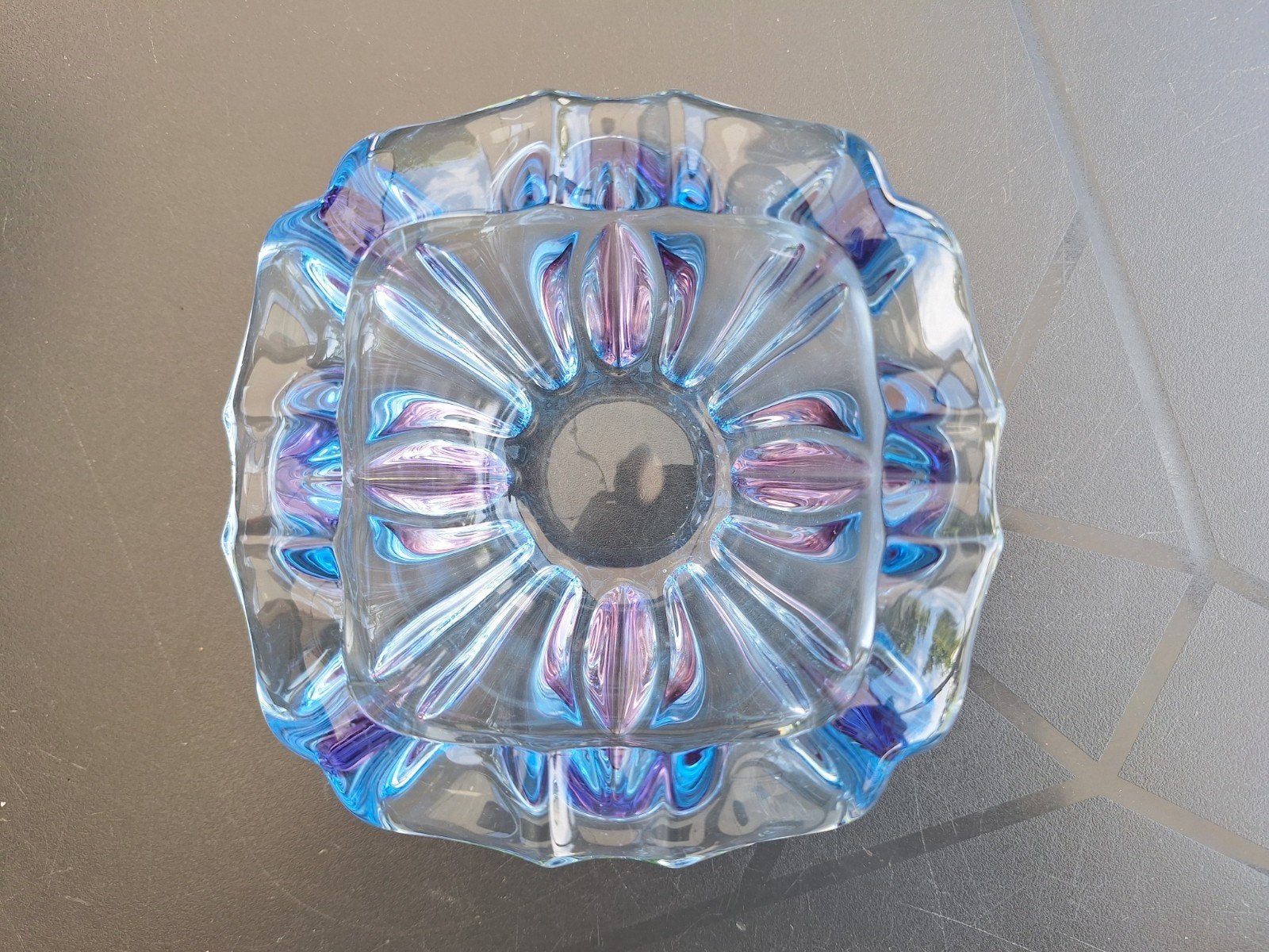 Vintage Glazen Asbak - Blauw/Paars Design, Antiek en Kunst, Antiek | Glas en Kristal, Ophalen of Verzenden