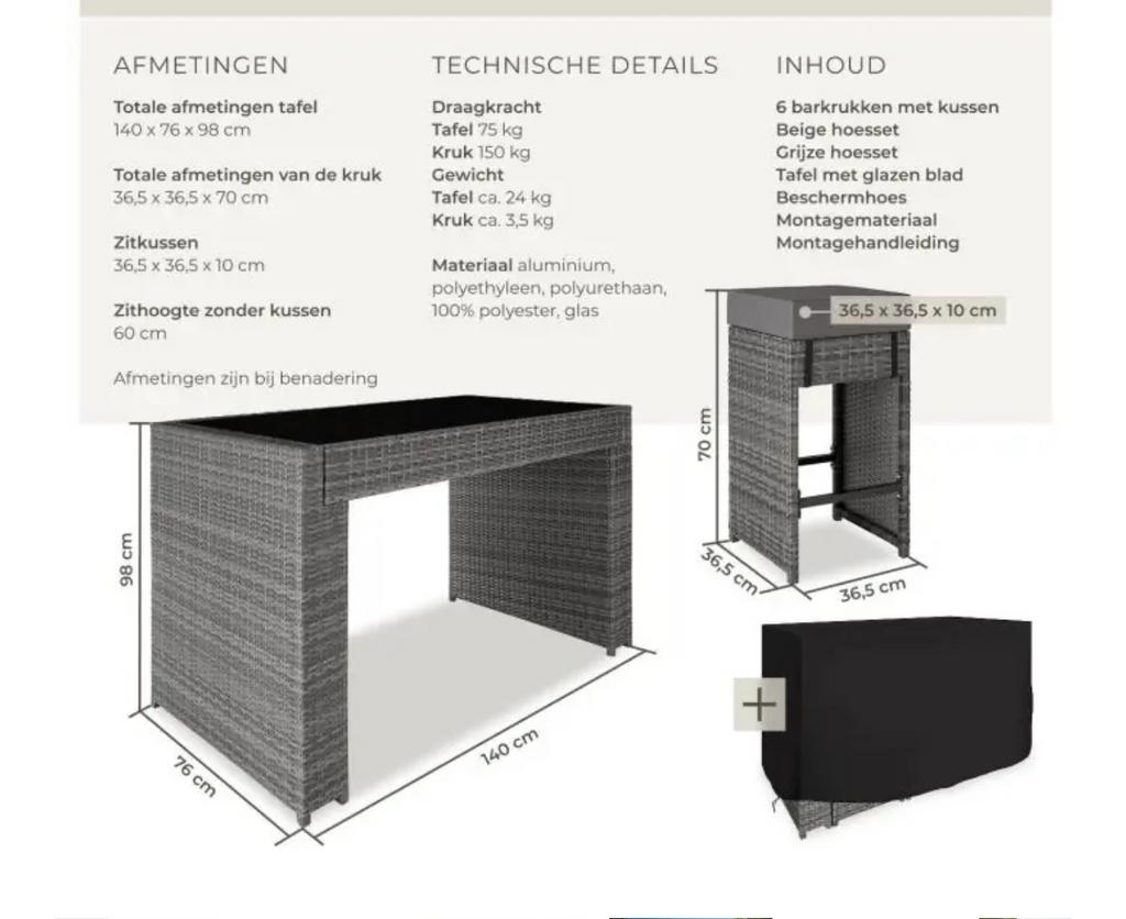Luxe Barset met 6 Krukken en Glazen Tafelblad, 100 tot 150 cm, Nieuw, Glas, Vijf personen of meer