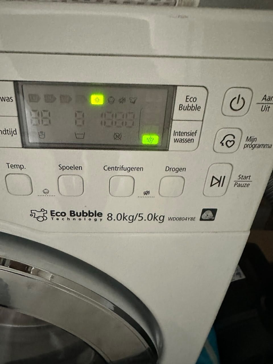 Samsung Wasmachine (wassen werkt, droogfunctie defect), 8 tot 10 kg, Ophalen, Gebruikt, 85 tot 90 cm