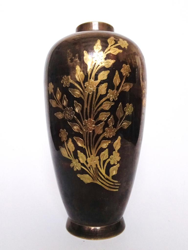 Grote vintage 70s messing vaas bloemen vlinder goud koper, Ophalen